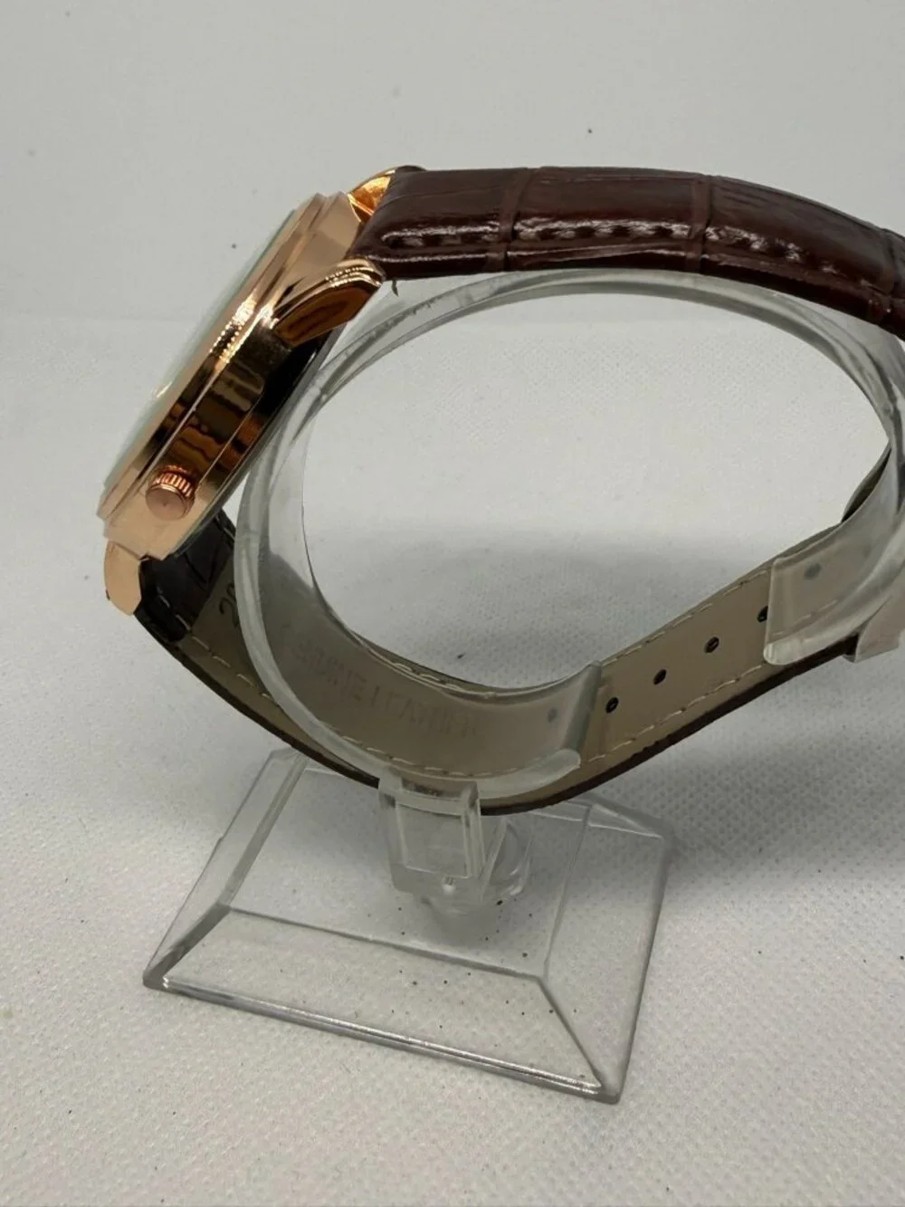Mreurio Men's Round Analog Watch Rose Gold-Tone Case Brown Leather Band